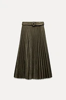 FAUX SUEDE PLEATED MIDI SKIRT