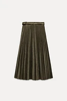 FAUX SUEDE PLEATED MIDI SKIRT