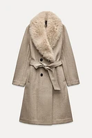 FAUX FUR LAPEL COAT