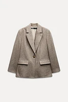 STRAIGHT CUT WOOL BLEND HERRINGBONE BLAZER