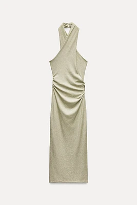 HALTER DRESS WITH METALLIC THREAD