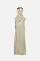 HALTER DRESS WITH METALLIC THREAD