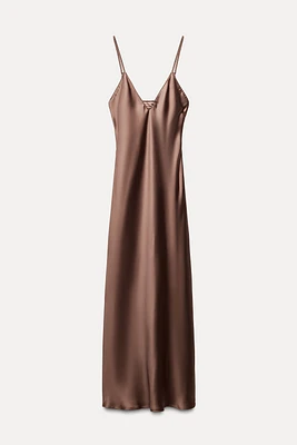 SATIN EFFECT MIDI SLIP DRESS