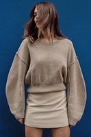 PLAIN KNIT PUFFED SLEEVES SWEATER