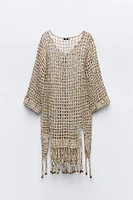 TASSELED CROCHET KAFTAN DRESS