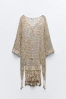 TASSELED CROCHET KAFTAN DRESS