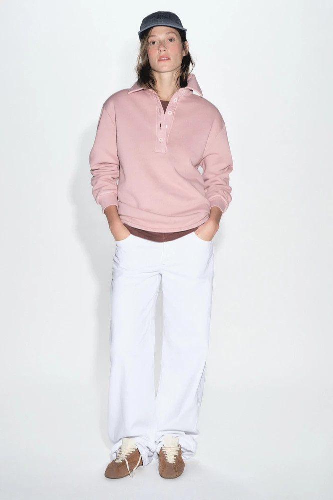 WASHED POLO COLLAR SWEATSHIRT