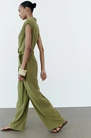 FULL CUT KNOTTED LINEN BLEND JUMPSUIT