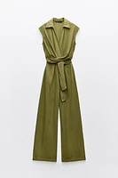 FULL CUT KNOTTED LINEN BLEND JUMPSUIT