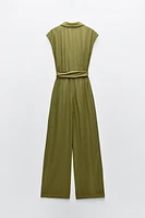 FULL CUT KNOTTED LINEN BLEND JUMPSUIT