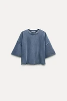 SHORT SLEEVE RIB PLUSH SWEATSHIRT