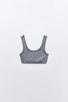 RIB WASHED EFFECT RIPPED CROP TOP