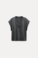 WASHED EFFECT V-NECK TOP