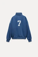 WASHED EFFECT VARSITY POLO SWEATSHIRT