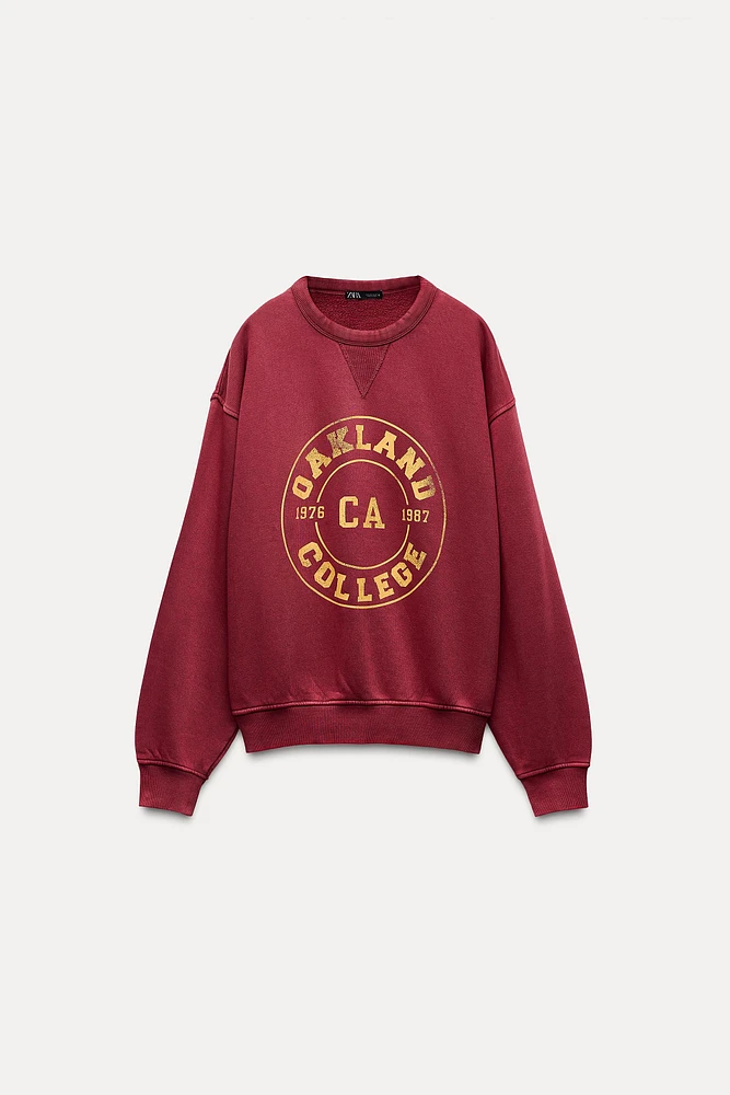 WASHED EFFECT VARSITY SWEATSHIRT