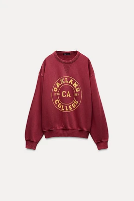 WASHED EFFECT VARSITY SWEATSHIRT