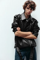 OVERSIZED FAUX LEATHER BIKER JACKET