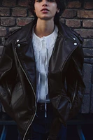 OVERSIZED FAUX LEATHER BIKER JACKET