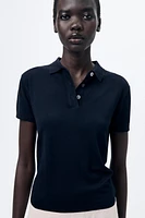 PLAIN KNIT BASIC POLO TOP