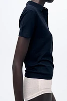 PLAIN KNIT BASIC POLO TOP