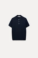 PLAIN KNIT BASIC POLO TOP