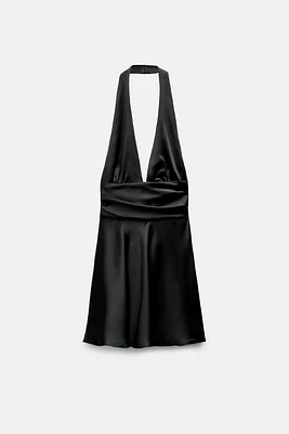 SATIN EFFECT HALTER DRESS