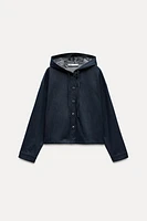 HOODED DENIM EFFECT SHIRT