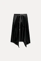 FAUX LEATHER ASYMMETRIC MIDI SKIRT ZW COLLECTION