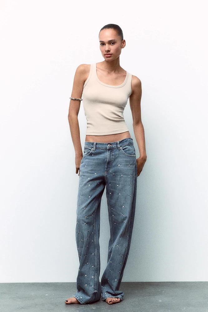 TRF RELAXED FIT MID-RISE JEANS WITH RIVETS