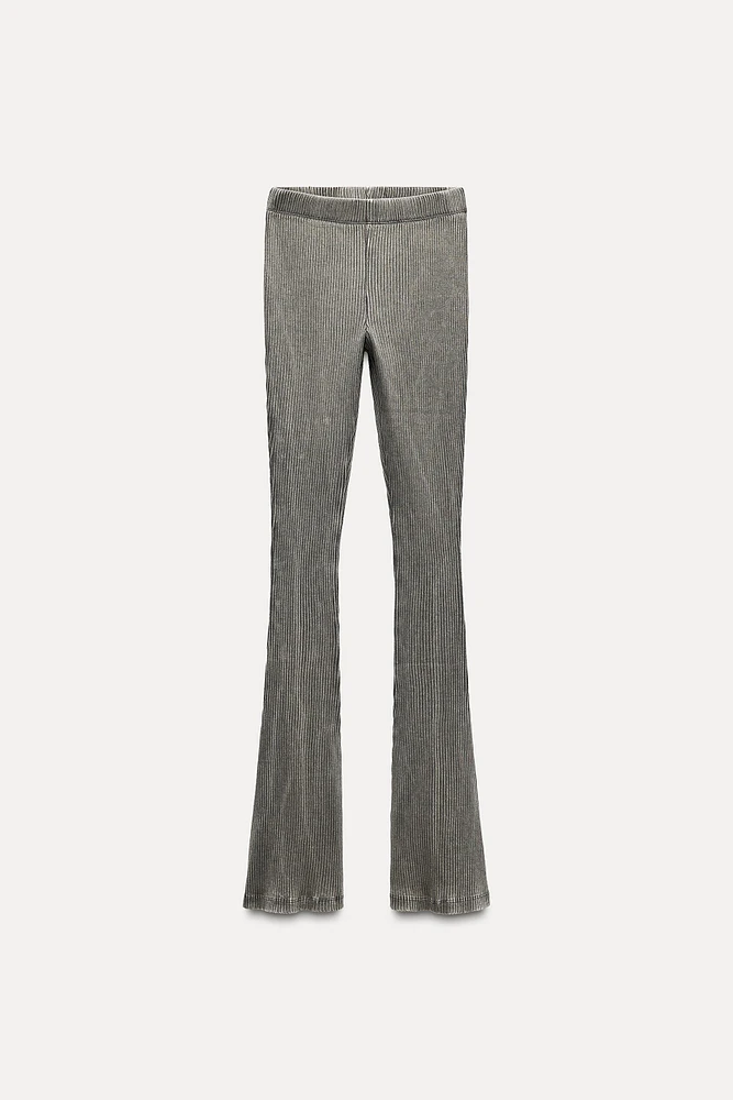 WASHED EFFECT RIBBED FLARE PANTS