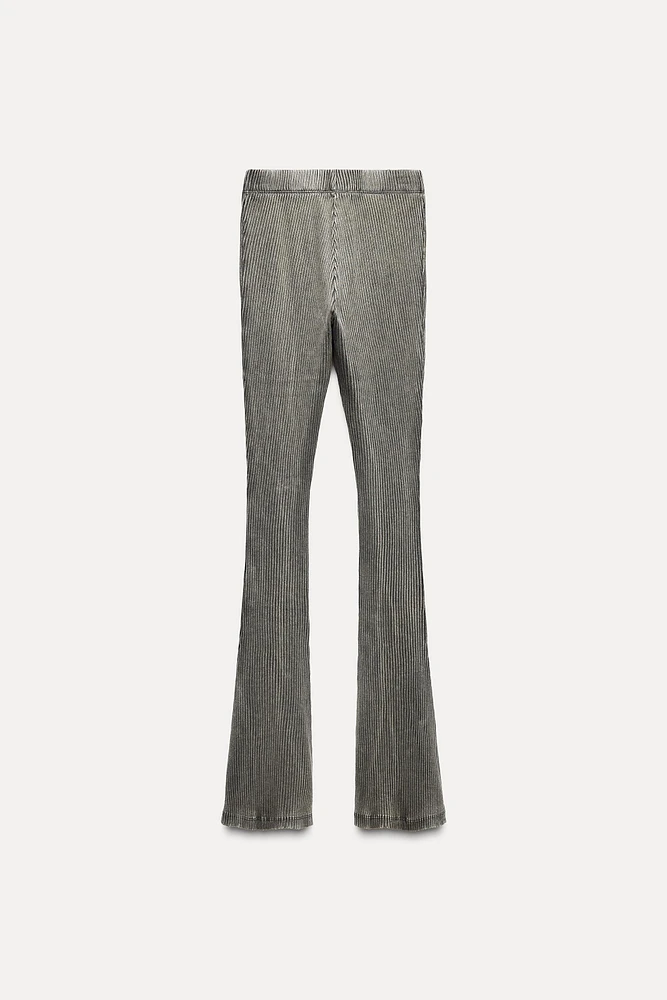 WASHED EFFECT RIBBED FLARE PANTS