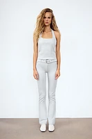 BELTED FLARED INTERLOCK PANTS