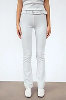 BELTED FLARED INTERLOCK PANTS