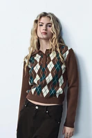 ARGYLE KNIT POLO SWEATER