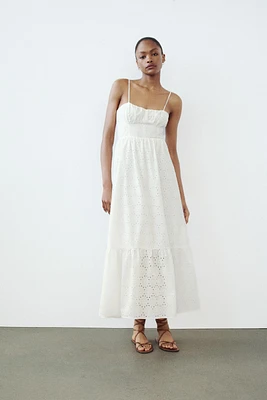 OPENWORK EMBROIDERY MIDI DRESS