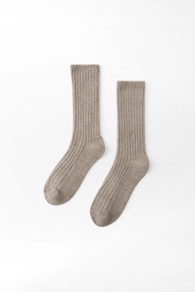 METALLIC THREAD RIBBED SOCKS