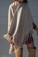 FRINGED KNIT CAPE