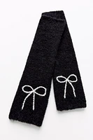 THICK KNIT BOW FINGERLESS GLOVES