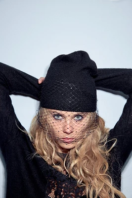 RHINESTONE MESH KNIT BEANIE HAT