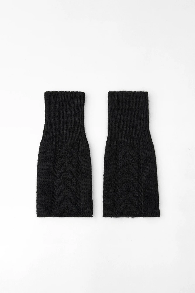 WOOL BLEND CABLE KNIT FINGERLESS GLOVES