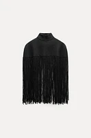 TURTLENECK KNIT FRINGED CAPE