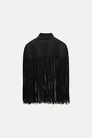 TURTLENECK KNIT FRINGED CAPE