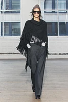 FRINGED KNIT SHAWL CAPE