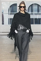 FRINGED KNIT SHAWL CAPE