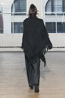 FRINGED KNIT SHAWL CAPE