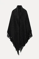 FRINGED KNIT SHAWL CAPE