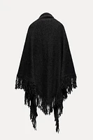 FRINGED KNIT SHAWL CAPE