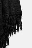 FRINGED KNIT SHAWL CAPE