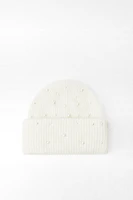 KNIT BEANIE HAT WITH BRIM AND PEARLS