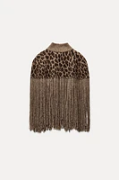 FRINGED ANIMAL PRINT CAPE